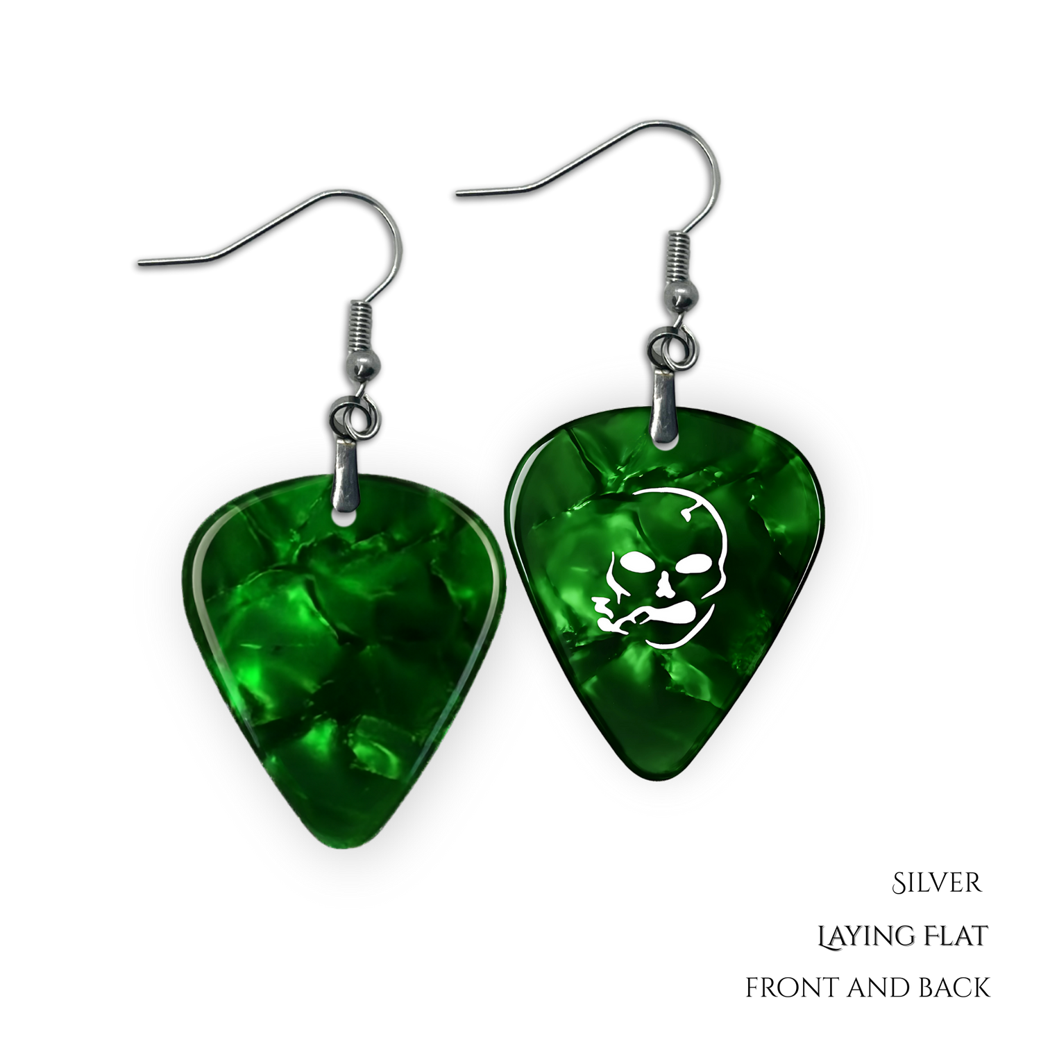 SS Smoking Skull Earrings- green and white