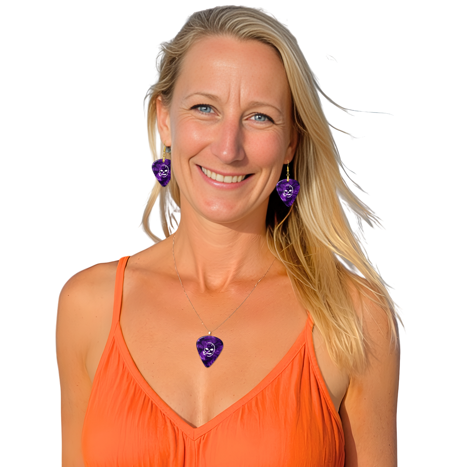 SS Smoking Skull Necklace - purple and white