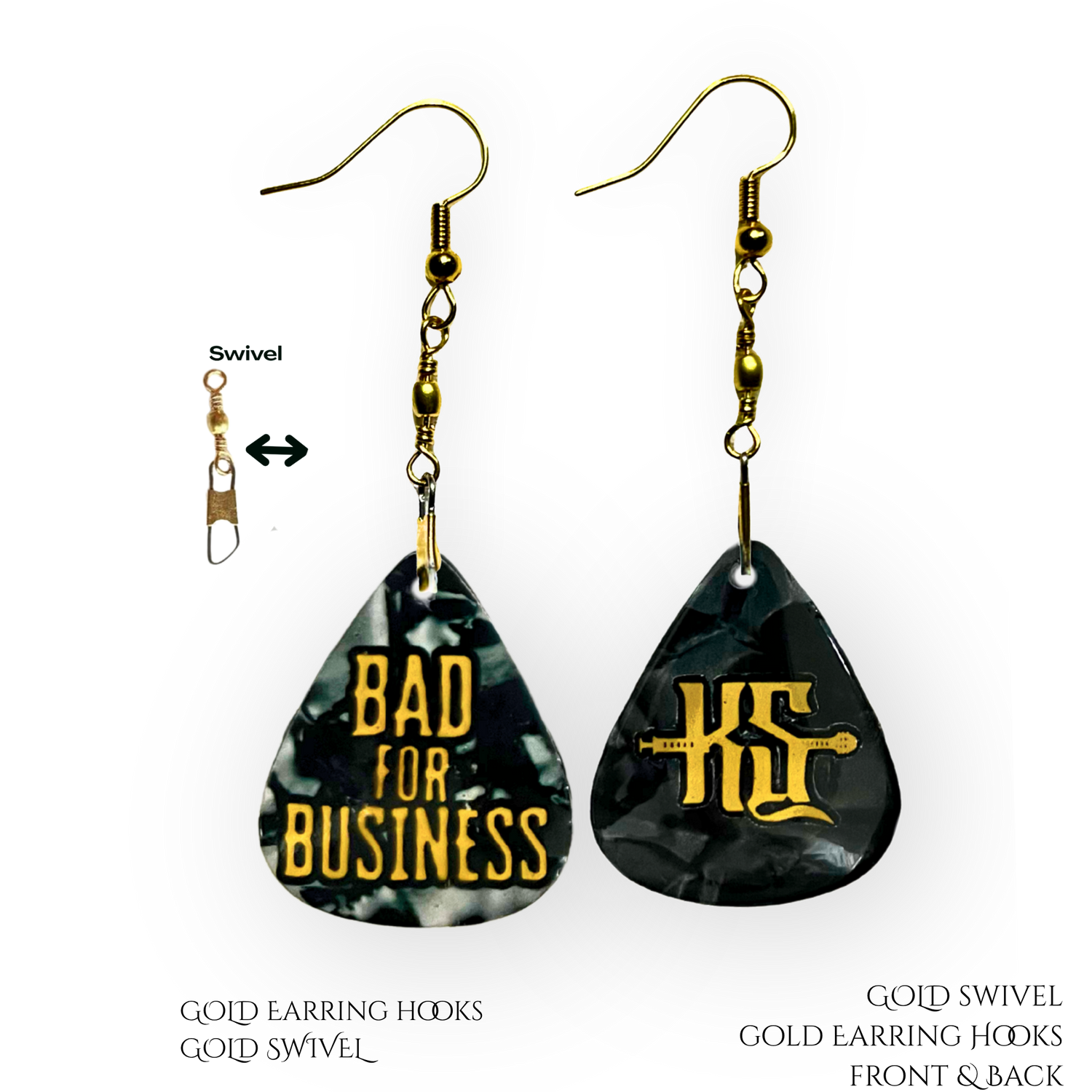 Kyle Smith “Bad for Business in Black” Guitar Pick Earrings