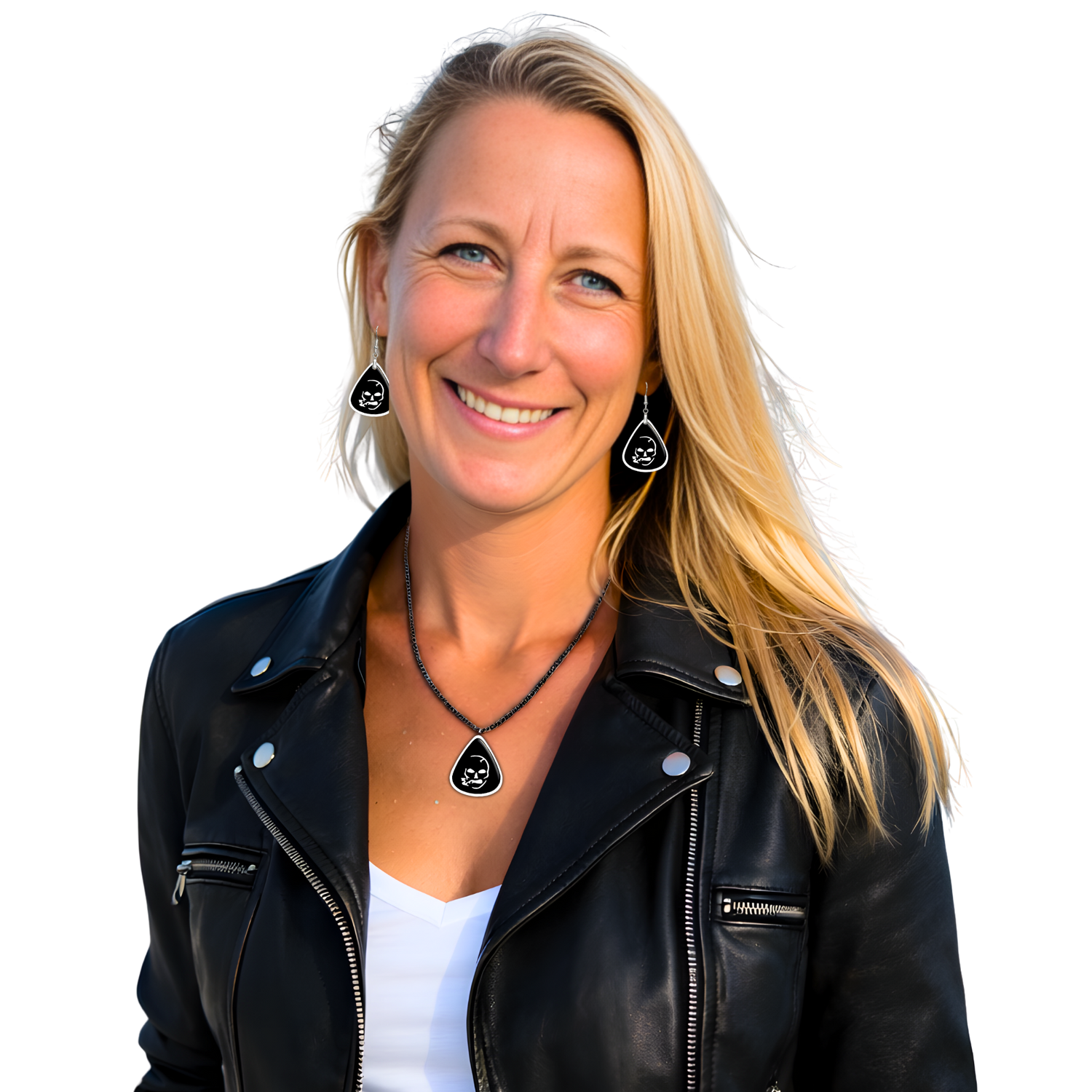 SS Smoking Skull Necklace - black and white