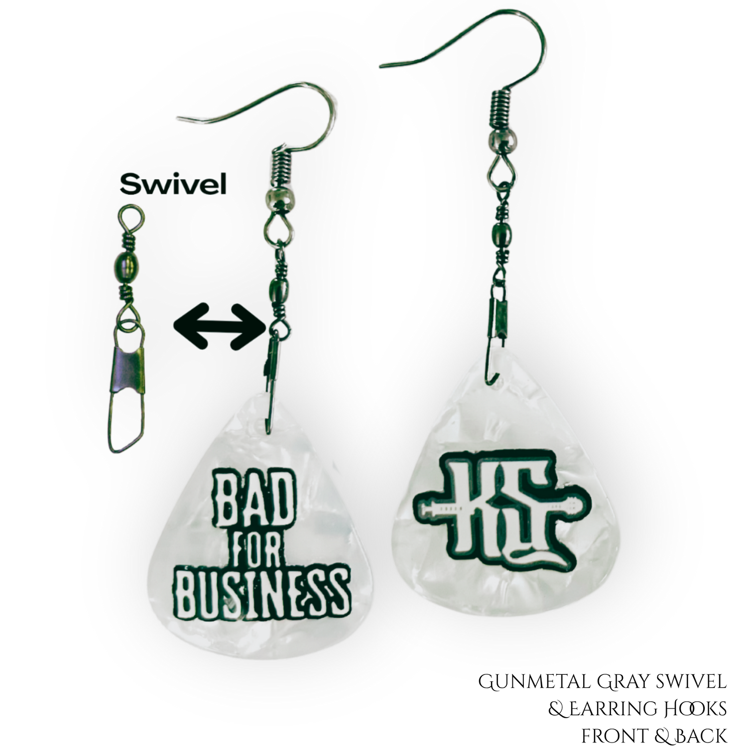 Kyle Smith “Bad for Business in White” Guitar Pick Earrings