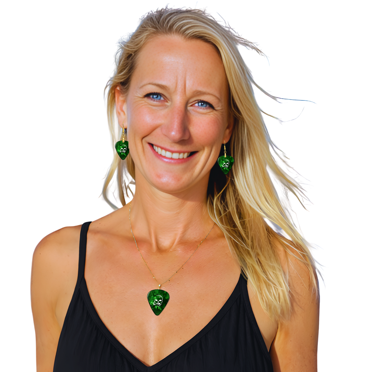 SS Smoking Skull Necklace - green and white