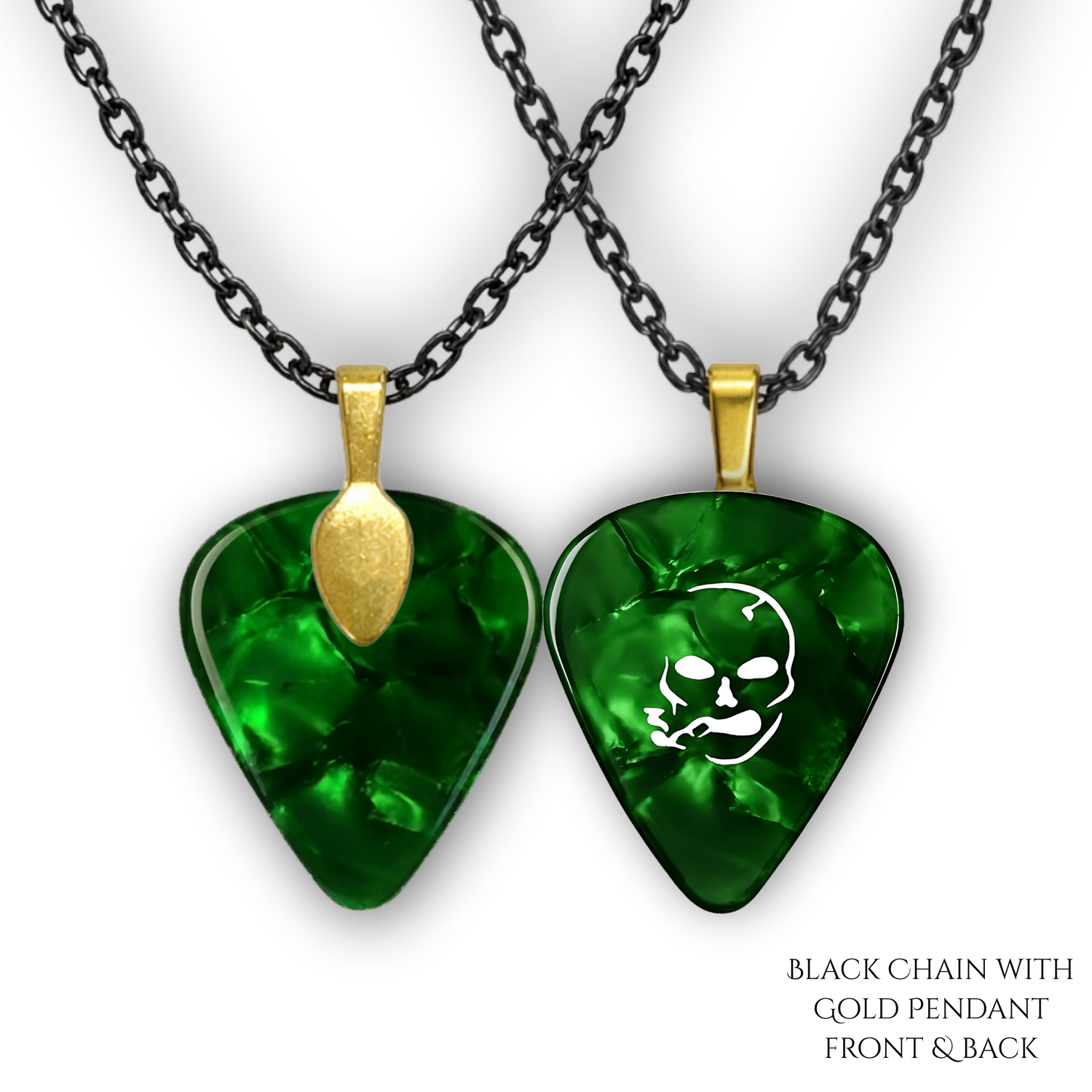 SS Smoking Skull Necklace - green and white