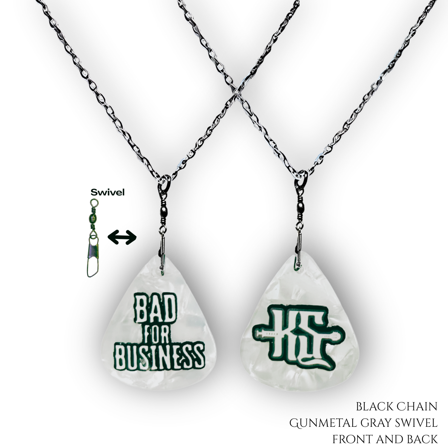 Kyle Smith "Bad For Business in White" Guitar Pick Necklace