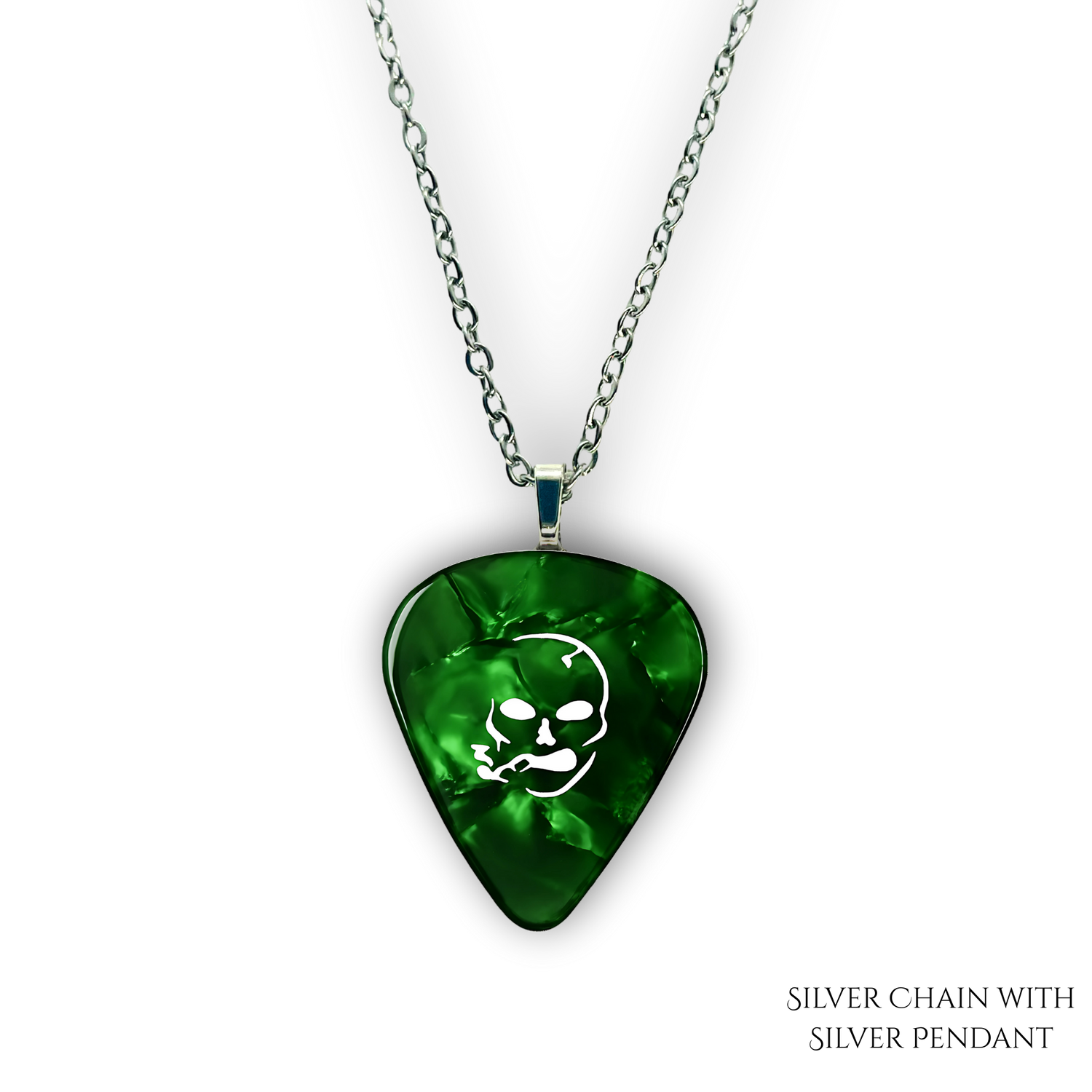 SS Smoking Skull Necklace - green and white