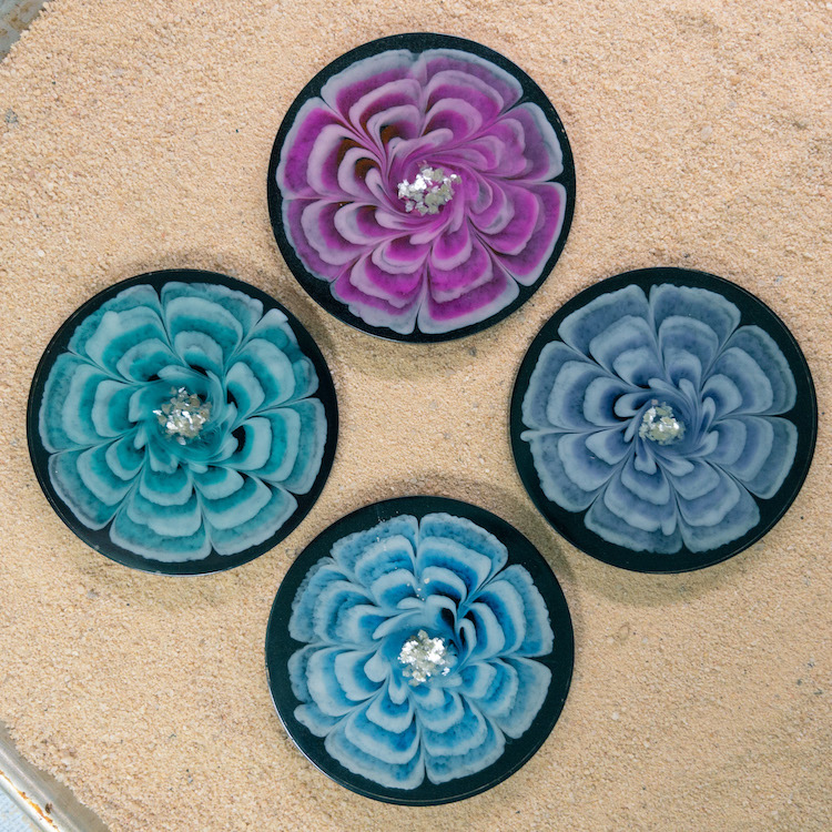 Multi  Colored Flower Coasters- set of 4