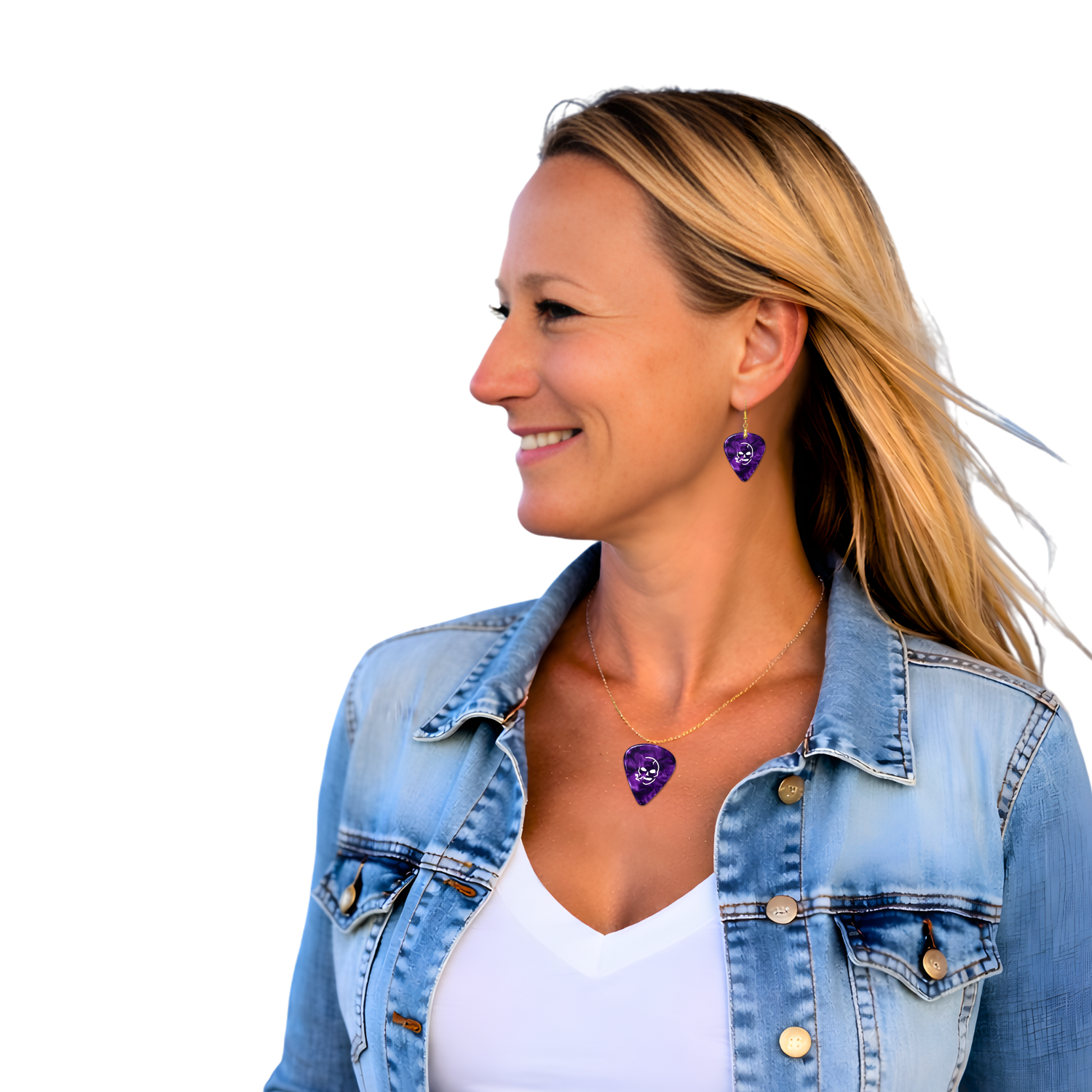 SS Smoking Skull Earrings- purple and white