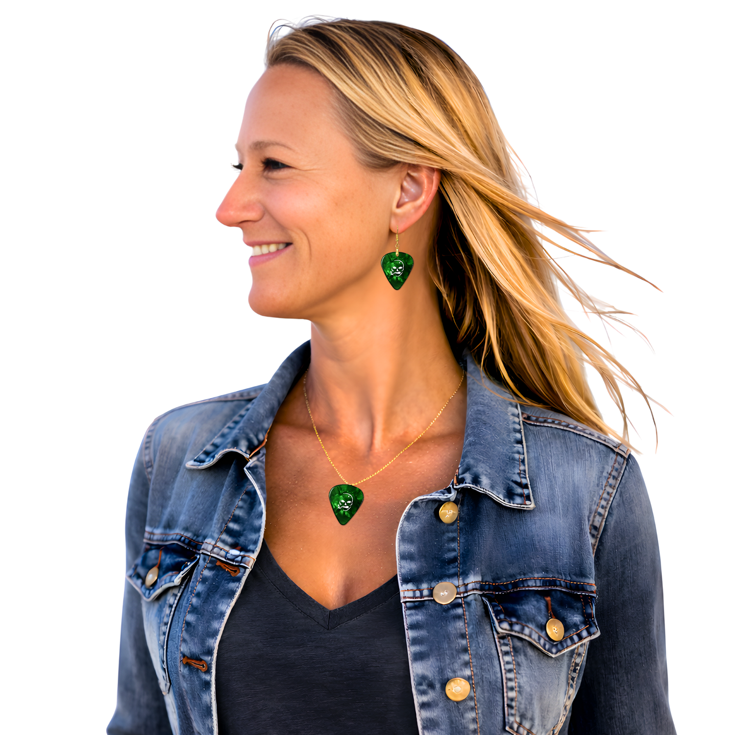 SS Smoking Skull Earrings- green and white