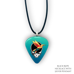 Necklace pendant from GRF – Ocean Flight collection featuring gold chain and teal-blue festival-inspired design.