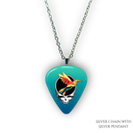 Necklace pendant from GRF – Ocean Flight collection featuring gold chain and teal-blue festival-inspired design.