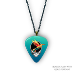 Necklace pendant from GRF – Ocean Flight collection featuring gold chain and teal-blue festival-inspired design.