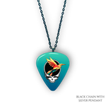 Necklace pendant from GRF – Ocean Flight collection featuring gold chain and teal-blue festival-inspired design.