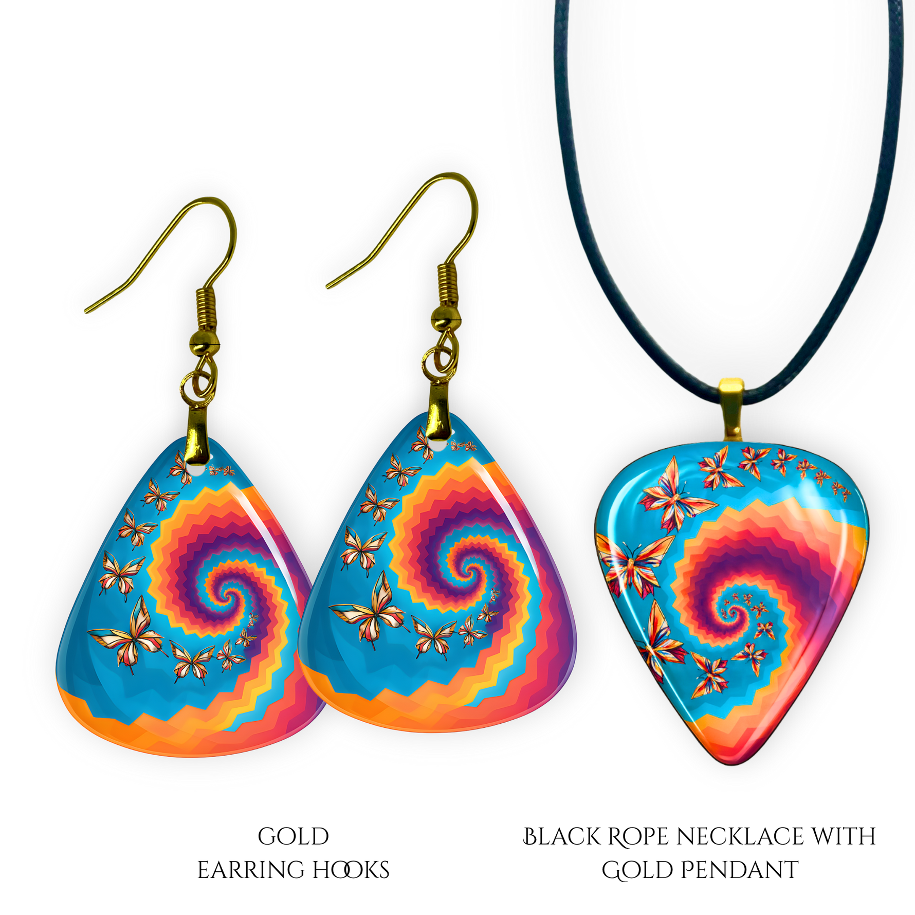 Step into the rhythm with GRF – Psychedelic Flight Set, a vibrant handcrafted jewelry piece inspired by the Golden Road Festival. Glossy epoxy finish, radiant butterfly design, and pure jam band energy in every detail.