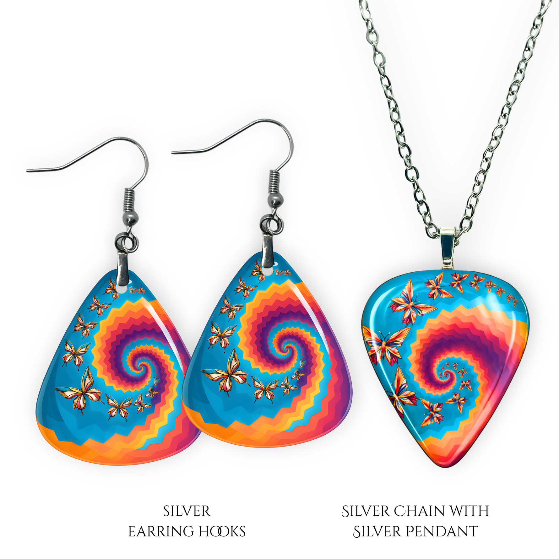 Step into the rhythm with GRF – Psychedelic Flight Set, a vibrant handcrafted jewelry piece inspired by the Golden Road Festival. Glossy epoxy finish, radiant butterfly design, and pure jam band energy in every detail.