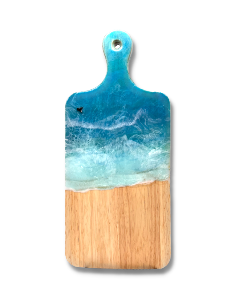 OCEAN INSPIRED WOODEN CHARCUTERIE BOARD with Resin Finish and Contoured Handle